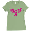breast cancer ribbon with wing Ladies Fitted T-Shirt