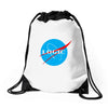 logic nasa Drawstring Bags