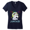 unicorns are born in january cute unicorn Women's V-Neck T-Shirt