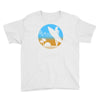 beach surfer silhouette birds sand waves palm Youth Tee