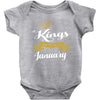 kings are born in january Baby Onesie
