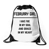 February Girl Drawstring Bags