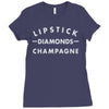 lipstick diamonds champagne Ladies Fitted T-Shirt