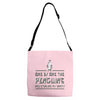 one by one penguins stealing Adjustable Strap Totes