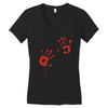 bloody hand print funny zombie kill undead blood horror killer Women's V-Neck T-Shirt