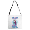 sister of the birthday girl Adjustable Strap Totes