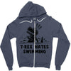 trex hates swimming Zipper Hoodie