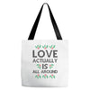 Love Actually Is All Around Ugly Christmas for light Tote Bags
