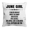 Super June Girl Throw Pillow