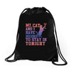 my cat and i stay in tonight Drawstring Bags