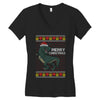 ugly dinosaur merry christmas Women's V-Neck T-Shirt