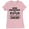 never underestimate an old man who was born in january Ladies Fitted T-Shirt