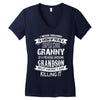 Super Cool Granny Of A Freaking Awesome Grandson Women's V-Neck T-Shirt