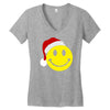 smiley face wears santa hat merry christmas Women's V-Neck T-Shirt