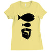 big fish little fish cardboard box   music t shirt Ladies Fitted T-Shirt