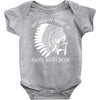 my indian name is runs with beer Baby Onesie