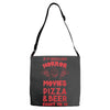 horror movies, pizza and beer Adjustable Strap Totes