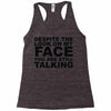 rude slogan Racerback Tank