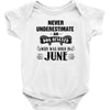 never underestimate an old man who was born in june Baby Onesie