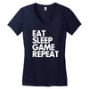 eat sleep game repeat Women's V-Neck T-Shirt