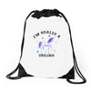 i'm really a unicorn Drawstring Bags