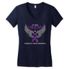 my hero is now my angel pancreatic cancer awareness Women's V-Neck T-Shirt