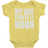 my day starts at noon Baby Onesie
