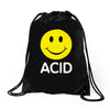 acid house smiley face 90's rave club hardcore party Drawstring Bags