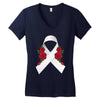 lung cancer white ribbon Women's V-Neck T-Shirt