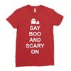 say boo and scary on Ladies Fitted T-Shirt