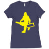 sasquatch guitar gear  funny bigfoot yeti comic monster retro Ladies Fitted T-Shirt