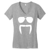 aviator sunglasses horseshoe fu manchu biker mustache Women's V-Neck T-Shirt