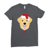 golden retriever dog with red santa's hat Ladies Fitted T-Shirt