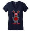i love you bunny hare rabbit cupid couple kiss fun Women's V-Neck T-Shirt