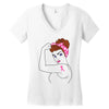 breast cancer girl power Women's V-Neck T-Shirt