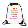 i am a mermaid unicorn kitten fairy princess Drawstring Bags