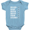 road bait beer boat fish story Baby Onesie
