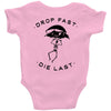 drop fast die last back Baby Bodysuit
