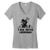 trex hates swimming Women's V-Neck T-Shirt