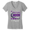 i love someone with pancreatic cancer to the moon &amp; back to infinity Women's V-Neck T-Shirt