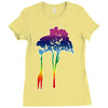 giraffe reaching up with its long neck to eat leaves off branches from Ladies Fitted T-Shirt