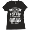 Super Cool Pop Pop Of A Freaking Awesome Grandson Ladies Fitted T-Shirt