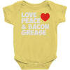 love peace and bacon grease Baby Onesie