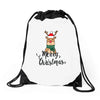merry cristmas reindeer Drawstring Bags