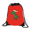 christmas dinosaur Drawstring Bags