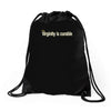 virginity is curable tee Drawstring Bags