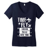 TIME TO FLY TO LONDON PARIS NEW YORK Women's V-Neck T-Shirt