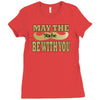 funny black mustache may the stache be with you Ladies Fitted T-Shirt