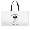 drop fast die last back Weekender Totes