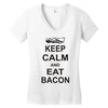 keep calm and eat bacon t shirt funny parody meat tee food pig hog bre Women's V-Neck T-Shirt